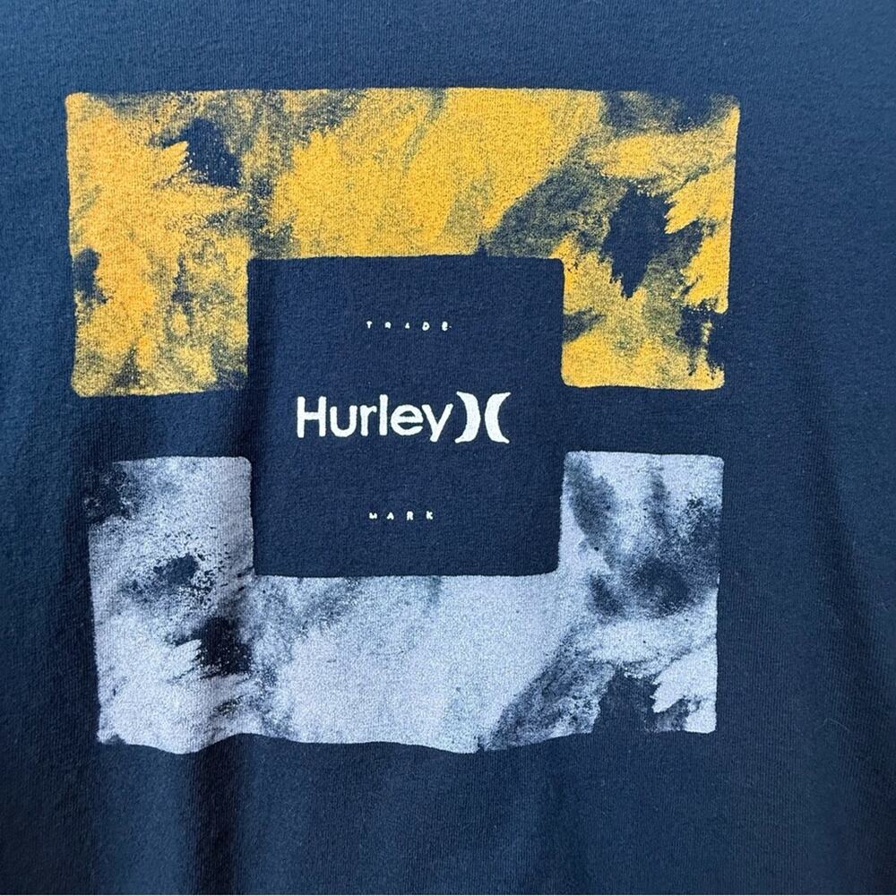 Hurley Navy Graphic Print T Shirt Gold and Light Blue Print Logo - Picture 4 of 16